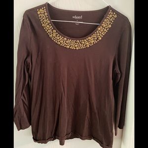 Women’s Charter Club Large brown shirt with beads around neck. Soft